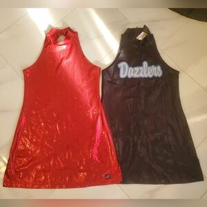 Red Black Metallic Sleeveless High Neck Dresses Dazzlers CC Dancewear